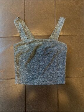 Metallic Charcoal Crop Tank Top with Wide Straps